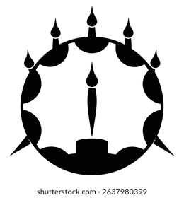 Abstract circular design with candles and spikes.