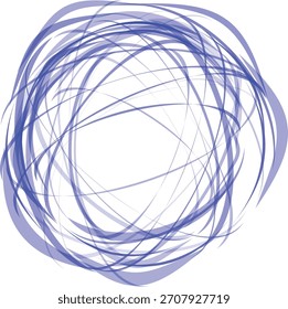 Ein abstraktes kreisförmiges Design mit fließenden, durchscheinenden blauen Linien auf weißem Hintergrund, das Bewegung und Raffinesse vermittelt. Ideal für Hintergründe, Designs und kreative Projekte.