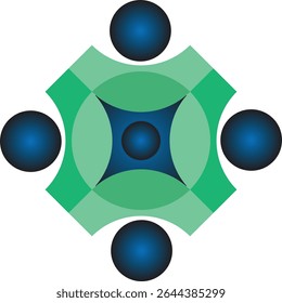 Abstract circular design with green and blue color scheme.