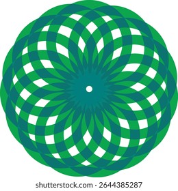 Abstract circular design with green and white accents.