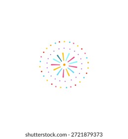 Design circular abstrato com linhas radiantes e pontos coloridos. Minimalista, limpo e vibrante. Adequado para vários projetos criativos, marcas ou elementos decorativos.