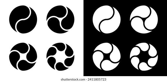 Abstract circular designs isolated on white and black background. Geometric designs. Vector illustration.