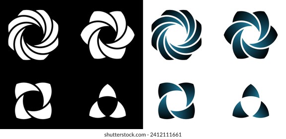 Abstract circular designs isolated on white and black background. Geometric designs. Vector illustration.