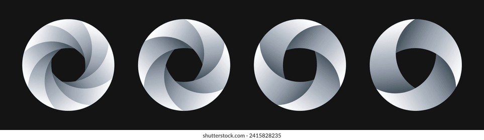 Abstract circular designs isolated on black background. Geometric logotype designs. Vector illustration.