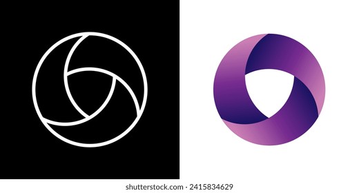 Abstract circular designs isolated on black and white background. Geometric logotype designs. Vector illustration.