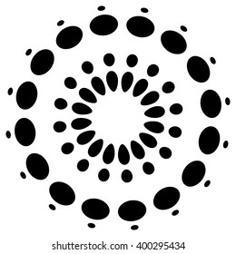 Abstract circular, dotted element. Simple concentric radial dot element