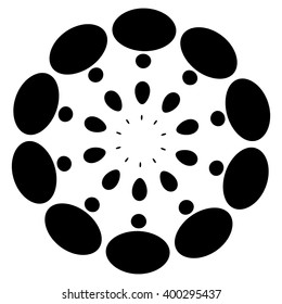 Abstract circular, dotted element. Simple concentric radial dot element