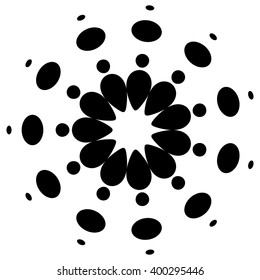 Abstract circular, dotted element. Simple concentric radial dot element