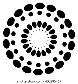 Abstract circular, dotted element. Simple concentric radial dot element