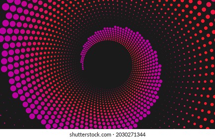 Resumen de fondo geométrico con puntos circulares. Elemento de círculo gradiente púrpura y rojo sobre fondo negro Ilustración vectorial EPS 10