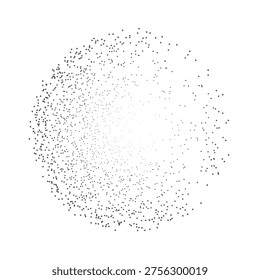 Abstract circular dotted particle composition with scattered points forming minimal radial structure isolated on white background