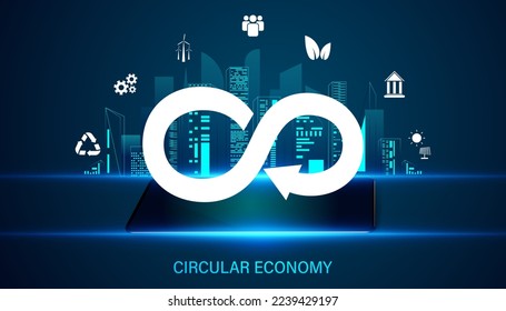 Abstract Circular Economy Symbols and Icons Environment Recycle Clean Energy Government Environmental Protection Smart city background, circular economy concept Circulating the use of natural resource