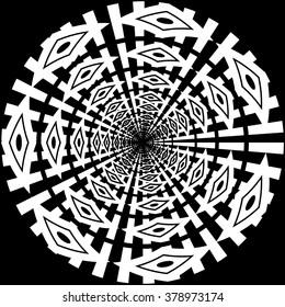 Abstract circular element. Black and white background.