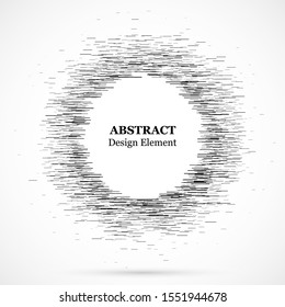 Abstract circular element.Set of lines. Assymetric radial elements.Linear drawing.Vector illustration pattern.Monochrome background. Geometric element.