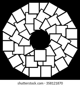 Abstract circular element with overlapping square shapes