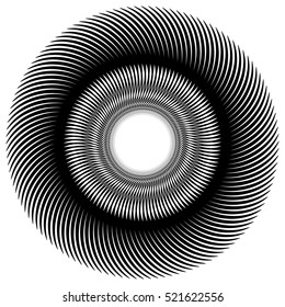 Abstract circular element, radial lines shape. Geometric element.