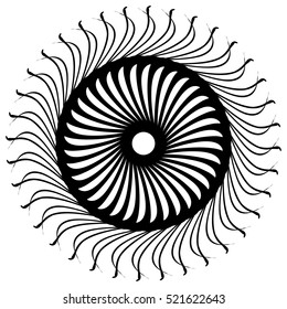 Abstract circular element, radial lines shape. Geometric element.