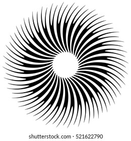 Abstract circular element, radial lines shape. Geometric element.