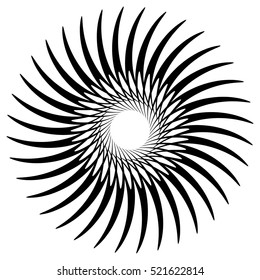 Abstract circular element, radial lines shape. Geometric element.