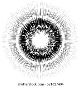 Abstract circular element, radial lines shape. Geometric element.