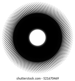 Abstract circular element, radial lines shape. Geometric element.
