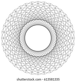 Abstract circular element. Radiating lines forming a geometric circle. Abstract spiral, swirl motif, mandala