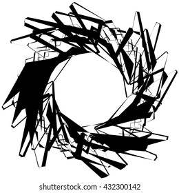 Abstract circular element with random shapes. Monochrome geometric illustration.