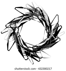 Abstract circular element with random shapes. Monochrome geometric illustration.