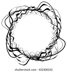 Abstract circular element with random shapes. Monochrome geometric illustration.