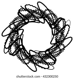 Abstract circular element with random shapes. Monochrome geometric illustration.