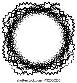 Abstract circular element with random shapes. Monochrome geometric illustration.
