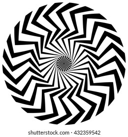 Abstract circular element. Rotating radial lines with wavy effect. Geometric monochrome circle. Abstract burst element.