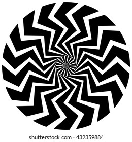 Abstract circular element. Rotating radial lines with wavy effect. Geometric monochrome circle. Abstract burst element.