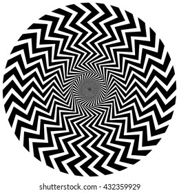 Abstract circular element. Rotating radial lines with wavy effect. Geometric monochrome circle. Abstract burst element.
