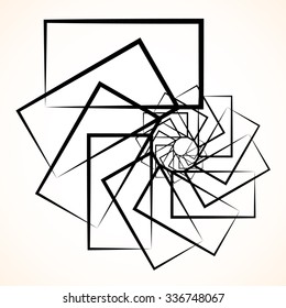 Abstract circular element. Spinning, swirling forms, shapes. Single black motif isolated on white.