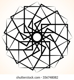 Abstract circular element. Spinning, swirling forms, shapes. Single black motif isolated on white.
