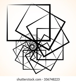 Abstract circular element. Spinning, swirling forms, shapes. Single black motif isolated on white.