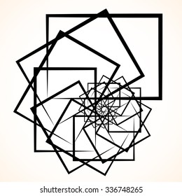Abstract circular element. Spinning, swirling forms, shapes. Single black motif isolated on white.