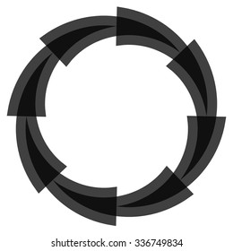 Abstract circular element. Spinning, swirling forms, shapes. Single black motif isolated on white.