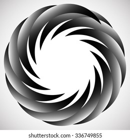Abstract circular element. Spinning, swirling forms, shapes. Single black motif isolated on white.