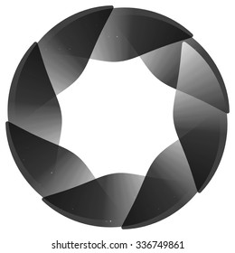 Abstract circular element. Spinning, swirling forms, shapes. Single black motif isolated on white.