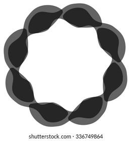 Abstract circular element. Spinning, swirling forms, shapes. Single black motif isolated on white.