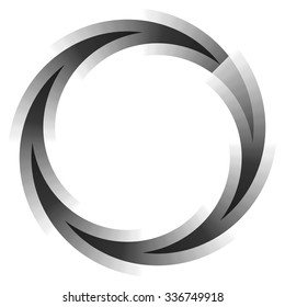Abstract circular element. Spinning, swirling forms, shapes. Single black motif isolated on white.