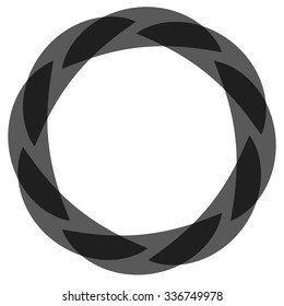 Abstract circular element. Spinning, swirling forms, shapes. Single black motif isolated on white.