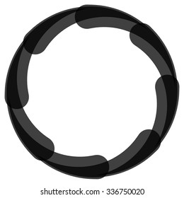 Abstract circular element. Spinning, swirling forms, shapes. Single black motif isolated on white.