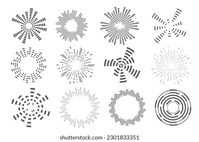 Abstract circular equalizer. Round audio eq soundwaves. Graphic abstract frame. Vector set.