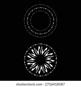 abstract circular floral motif and tech border set, geometric round ornament