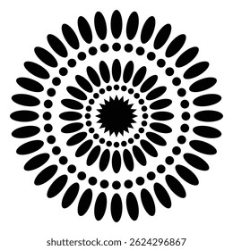 Abstract Circular Flower Pattern with Oval Petals and Dots