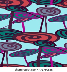 abstract circular flowers on a blue background, pattern for a fabric book cover.