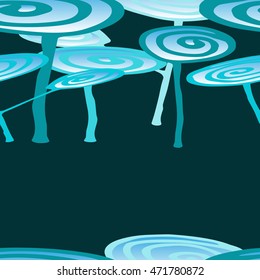 abstract circular flowers on a dark blue background, pattern for a fabric book cover.